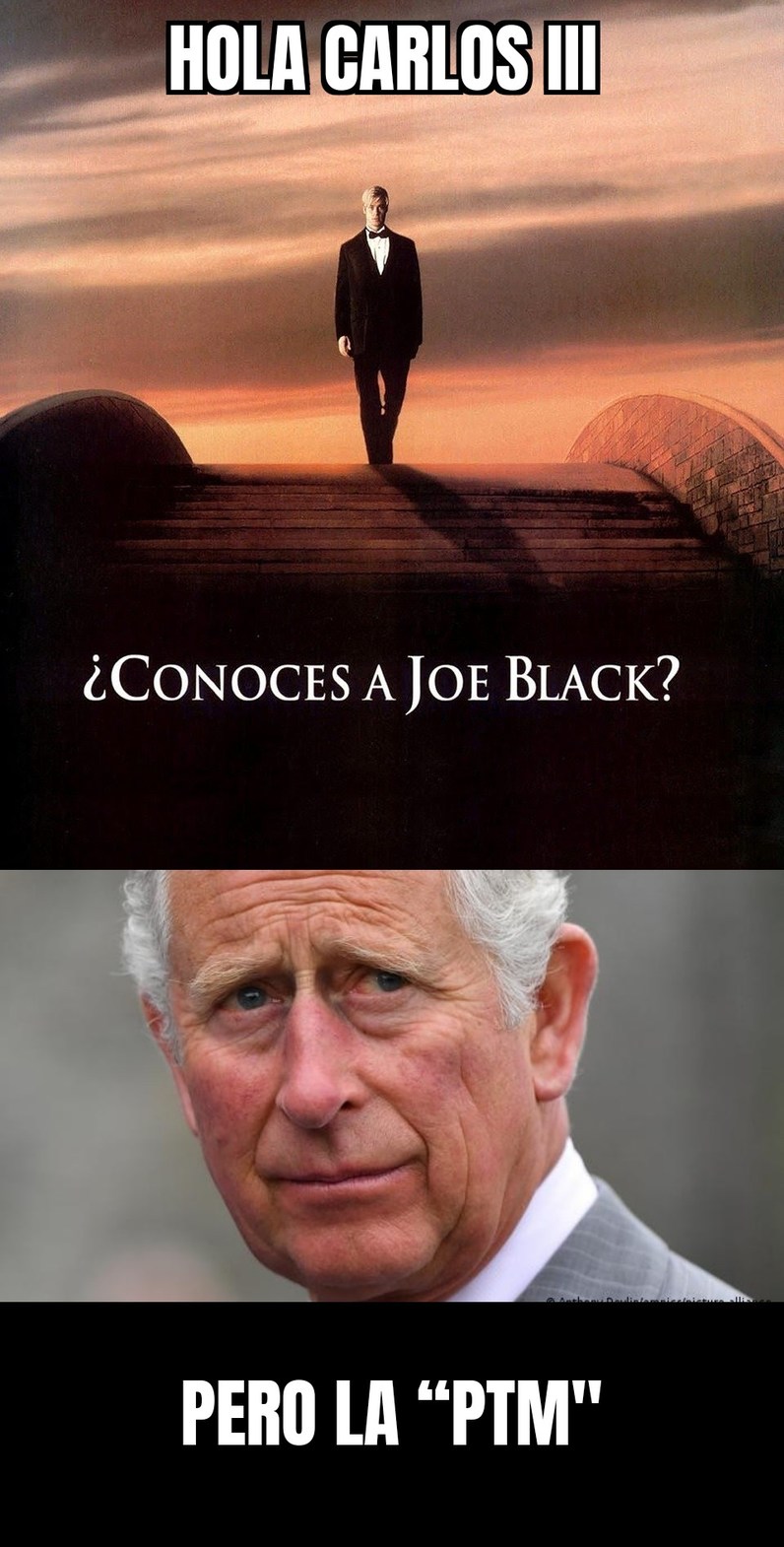 Rey Carlos III conoce a Joe Black - meme