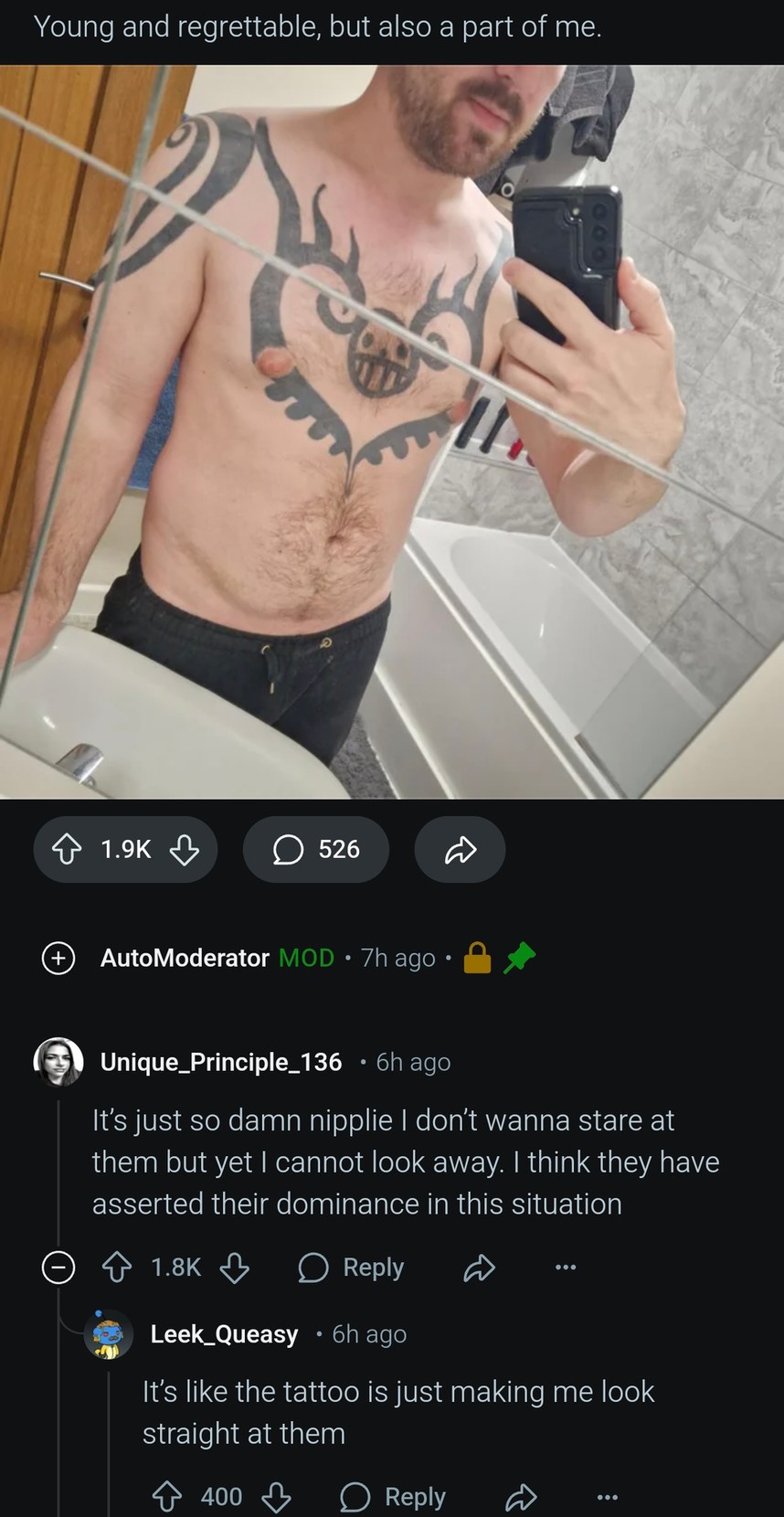 Regret tattoo? No. But the nipples have entered the chat - meme