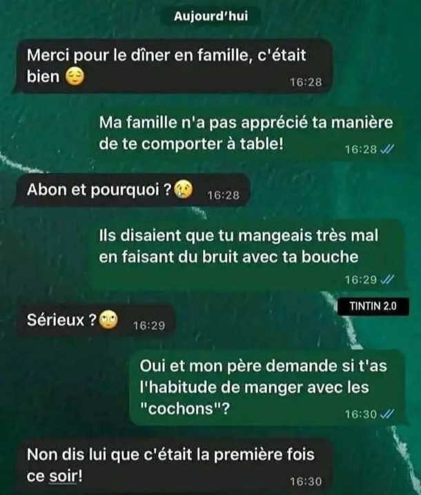Quand ta belle-famille te compare à un cochon à table - meme