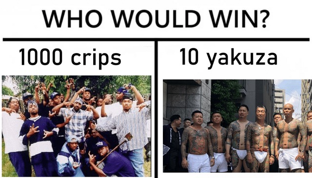 crips vs yakuza - meme