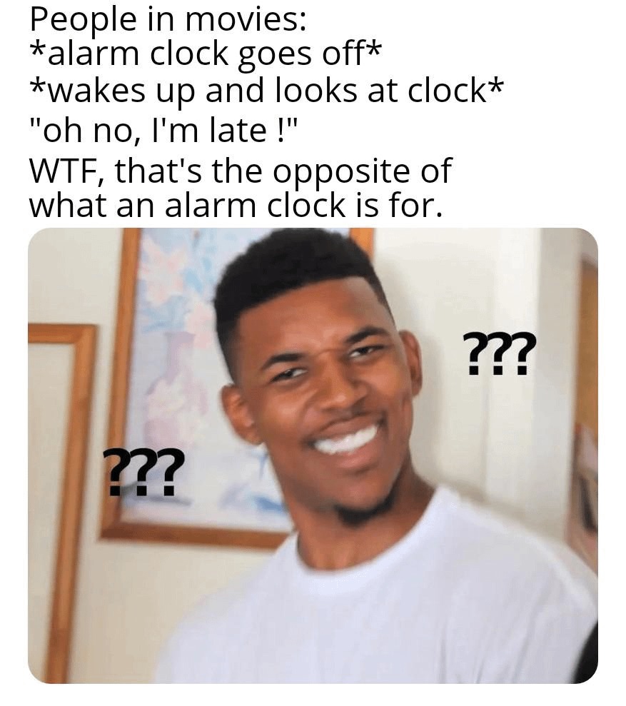 Alarm clock in movies - meme