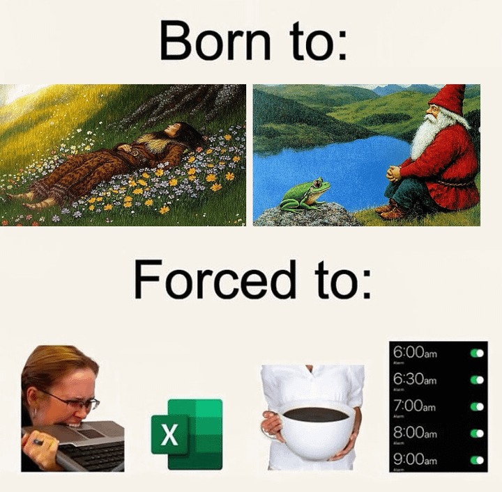 Born to suffer, forced to work - meme