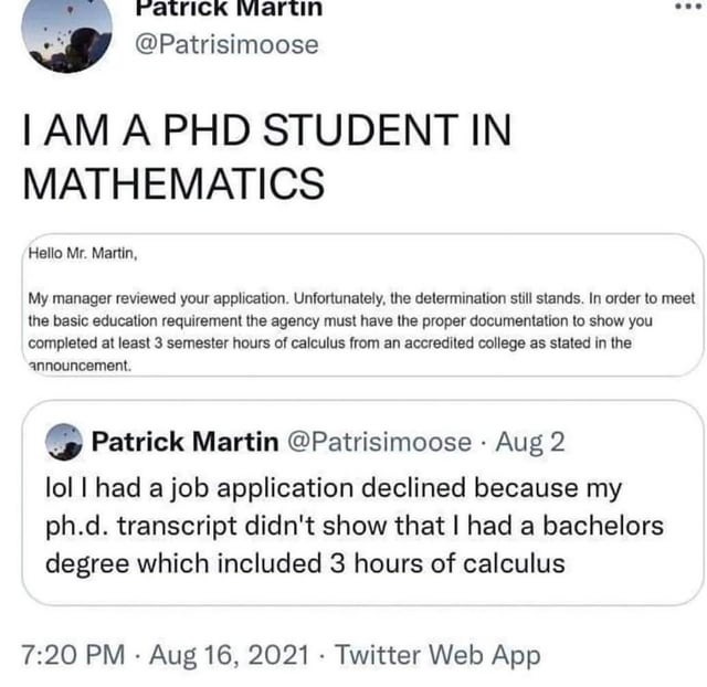 PHD student in Math asking for a job - meme