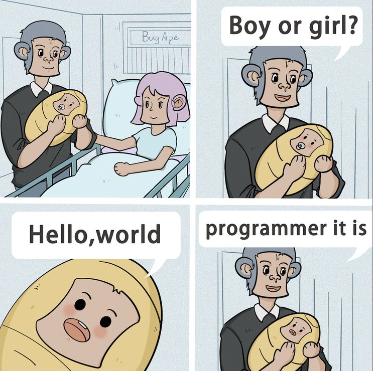 ape-themed programmer meme "hello world"