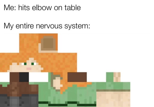 Elbow hits corner: body initiates meltdown - meme