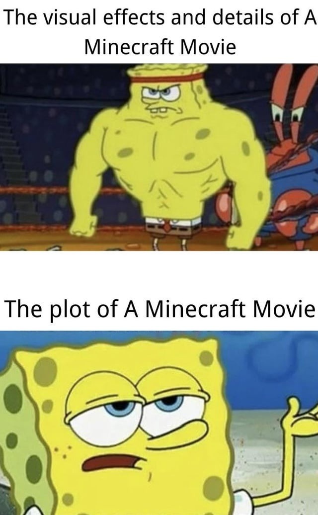 minecraft movie visuals: 10/10, plot: 404 not found - meme