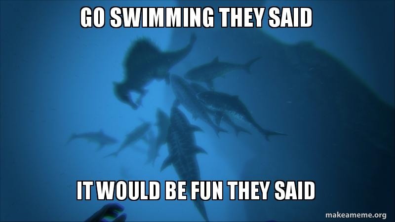 How? how?! How do you get that many sharks after a spino?! - meme