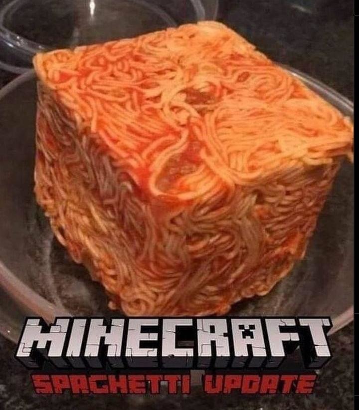 Nueva actualización de Minecraft: spaghetti update - meme