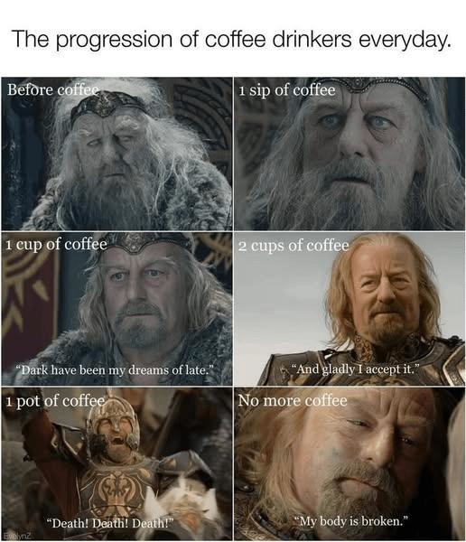 Coffee addiction: the full saga in 6 stages - meme