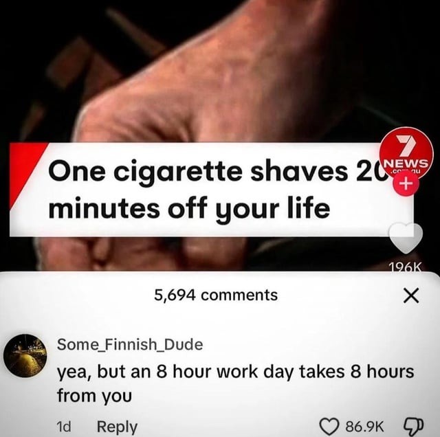 Cigarettes vs work - meme