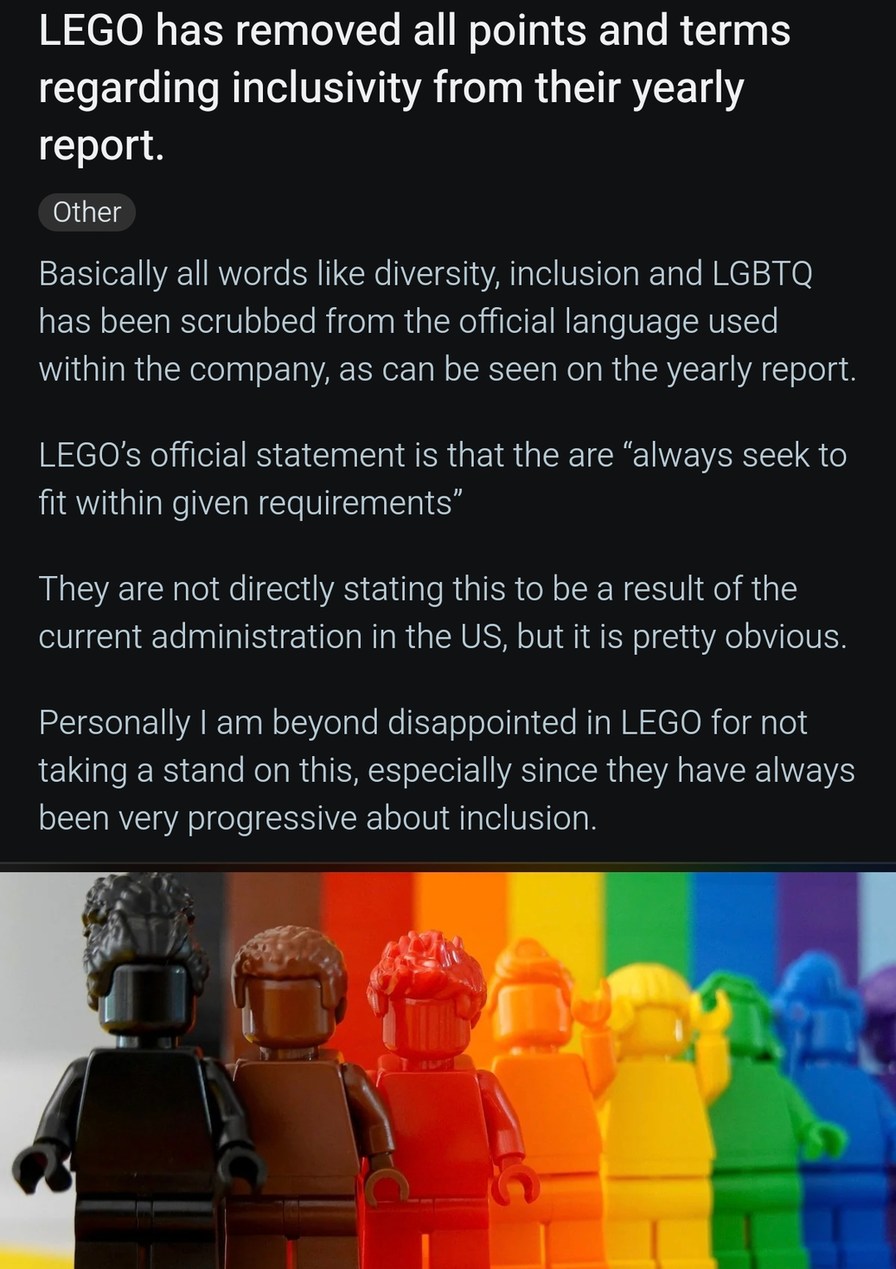 LEGO quietly backpedaling on inclusivity like nobody would notice - meme
