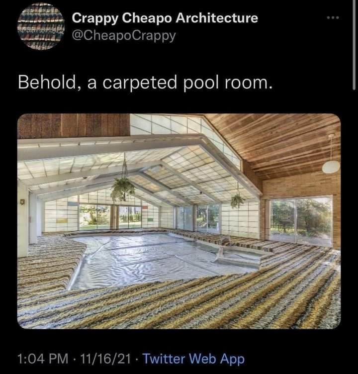 a carpeted pool room - meme