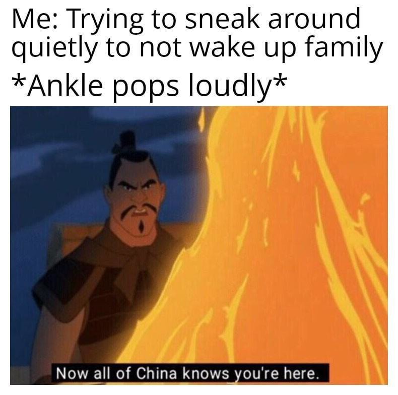 Trying to be stealthy and your ankle betrays you - meme