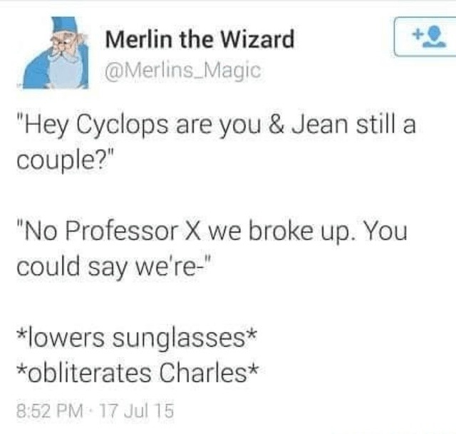 cyclops drops bars then drops professor x - meme