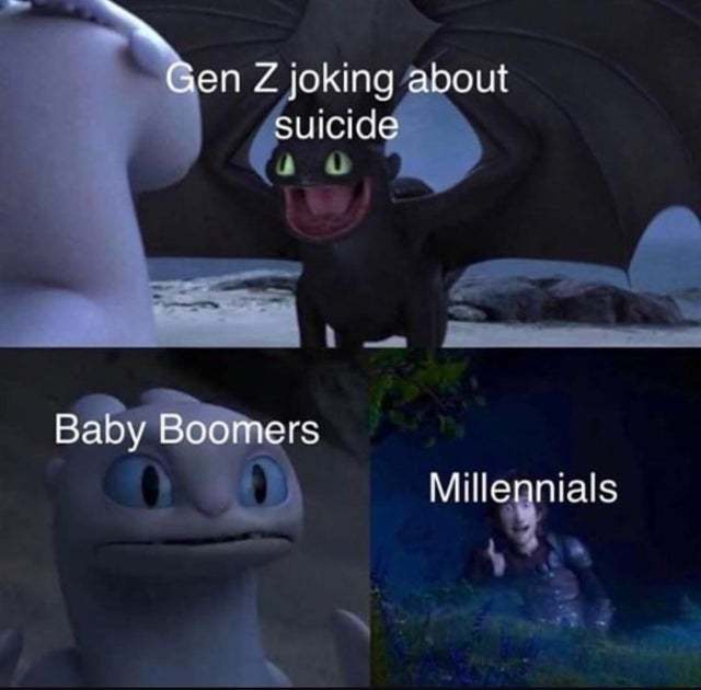 Gen Z joking about suicide - meme