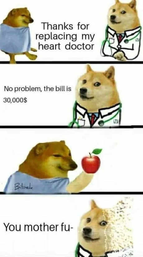 An apple. every day...to keep the Doctor away - meme