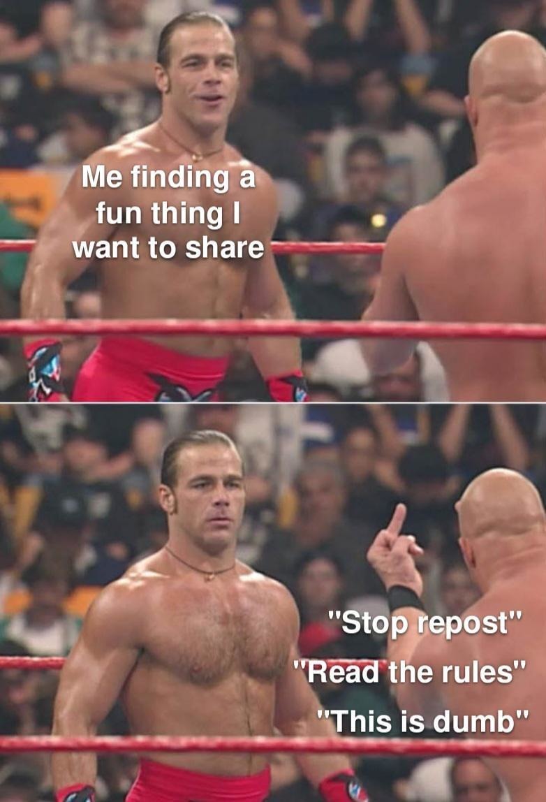 Me trying to share something cool online: internet mods be like - meme